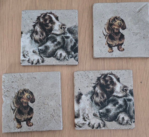 Dog Design Tumbled Marble Coasters