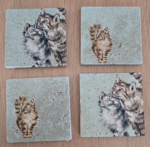 Cat Design Tumbled Marble Coasters