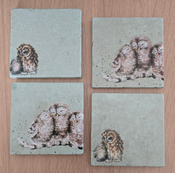 Owl Design Tumbled Marble Coasters